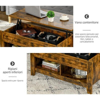 TAVOLINO IN STILE INDUSTRIALE CON VANO CONTENITORE PIANO SOLLEVABILE 105X50X49CM