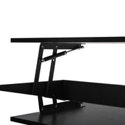 Tavolino da Salotto Sollevabile con LED e 2 Spazi Contenitore; Lucido; in Pannelli di Particelle; 80×75×40 cm; Nero