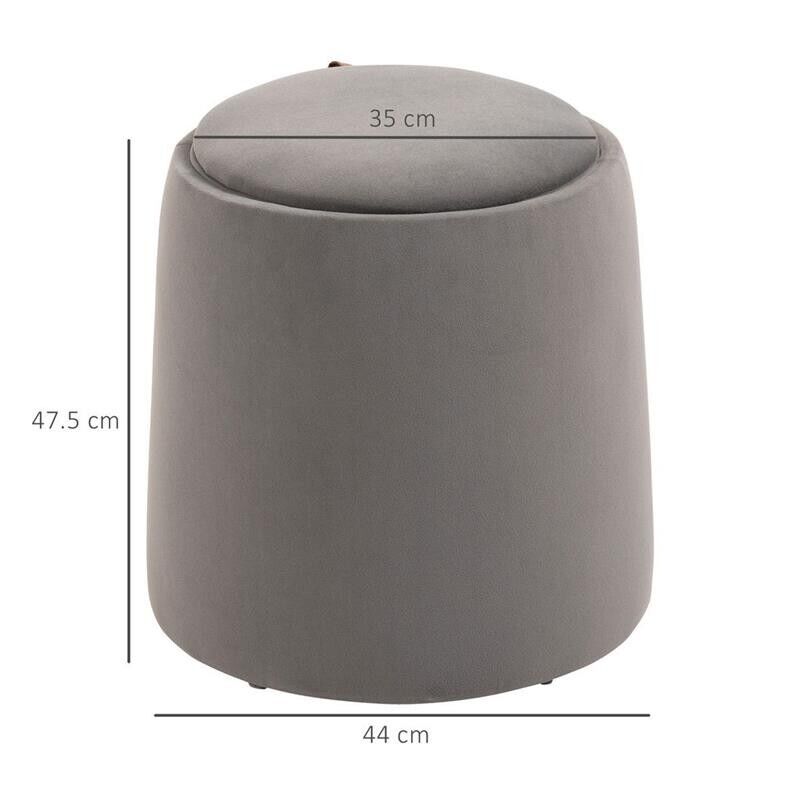 POUF CONTENITORE IN VELLUTO 2 IN 1 CONVERTIBILE IN TAVOLINO Ø44X47.5CM GRIGIO