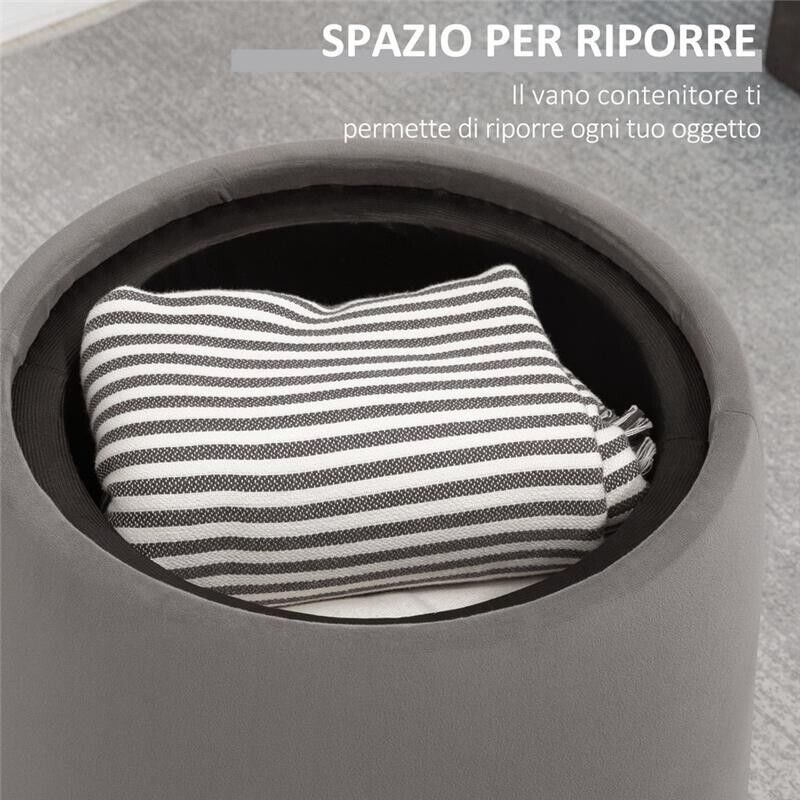 POUF CONTENITORE IN VELLUTO 2 IN 1 CONVERTIBILE IN TAVOLINO Ø44X47.5CM GRIGIO
