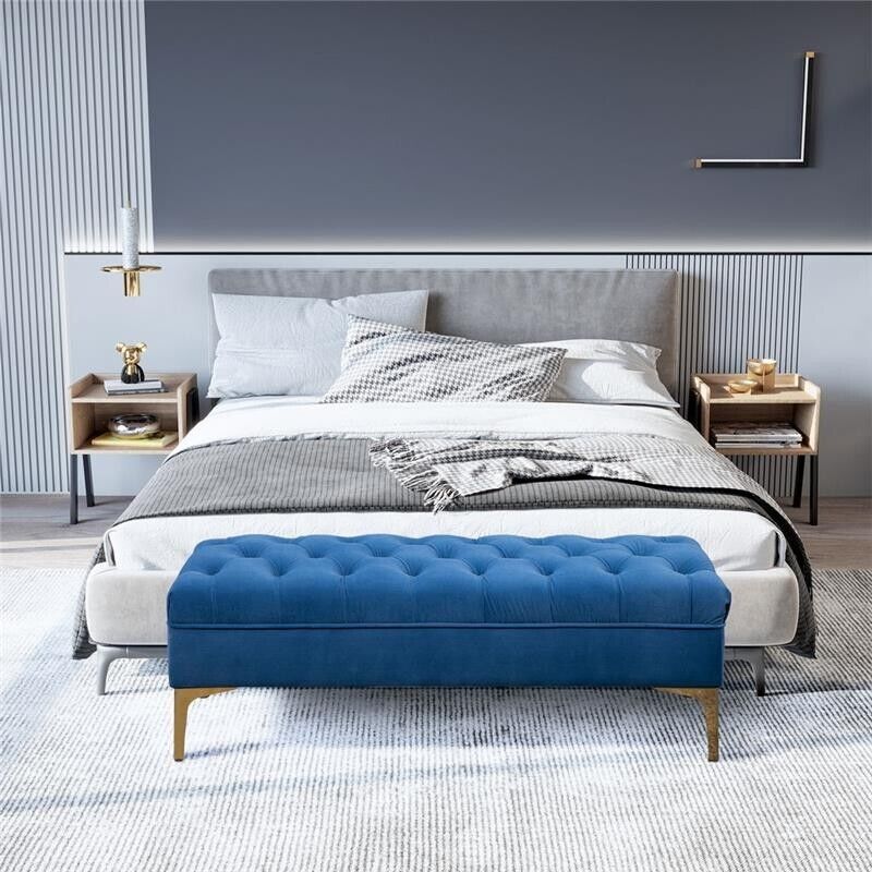 PANCA IMBOTTITA TESSUTO VELLUTATO TRAPUNTATO 118X45X42 CM BLU