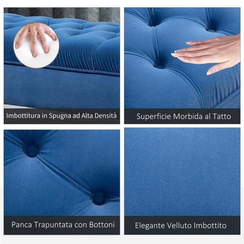 PANCA IMBOTTITA TESSUTO VELLUTATO TRAPUNTATO 118X45X42 CM BLU
