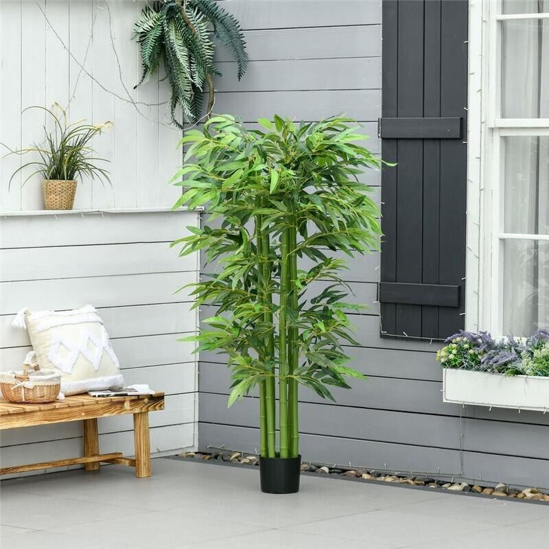 PIANTA FINTA DI BAMBÙ ALTA 160CM CON VASO NERO PER INTERNO ED ESTERNO