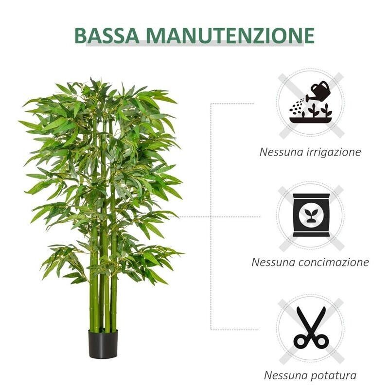 PIANTA FINTA DI BAMBÙ ALTA 160CM CON VASO NERO PER INTERNO ED ESTERNO