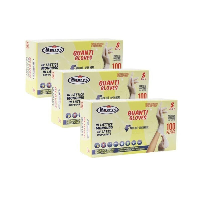 KIT SET 3 PZ MAURY'S GUANTI IN LATTICE IN CONFEZIONE DA 100 PEZZI TAGLIA S