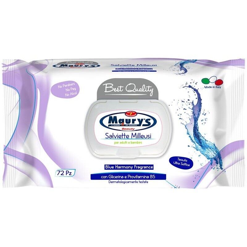 KIT SET 3 PZ MAURY'S SALVIETTE DETERGENTI UMIDIFICATE MILLEUSI BLU HARMONY 72PZ