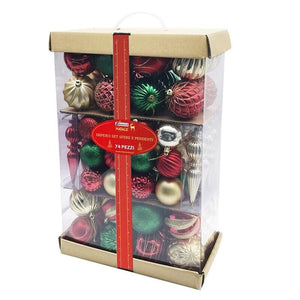 IMPERO SET DA 74 PEZZI DI SFERE E PENDENTI NATALIZI MULTICOLOR