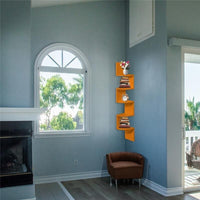 MENSOLA ANGOLARE DA PARETE REALIZZATA IN LEGNO CON 4 ARANCIONE 19X19 XH123CM