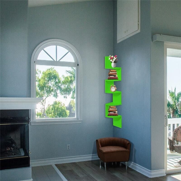 MENSOLA ANGOLARE IN LEGNO CON 4 RIPIANI 19X19X123 CM COLORE VERDE