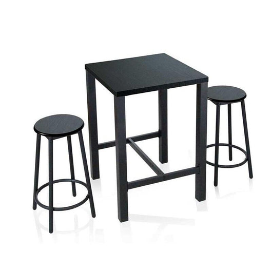 SET TAVOLO E 2 SGABELLI IN METALLO CON TOP E SEDUTE IN LEGNO DI COLORE NERO