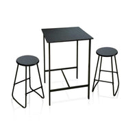 SET TAVOLO E 2 SGABELLI IN METALLO CON TOP E SEDUTE IN LEGNO NERO