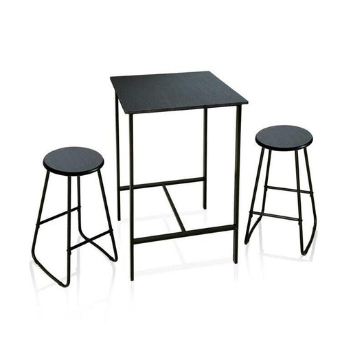 SET TAVOLO E 2 SGABELLI IN METALLO CON TOP E SEDUTE IN LEGNO NERO