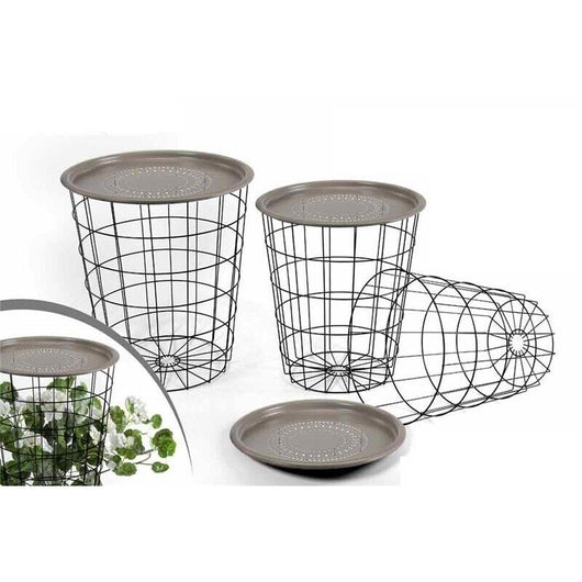 SET 3 TAVOLINI IN RETE METALLICA TONDI 52-47-42 CM IN COLORE TORTORA