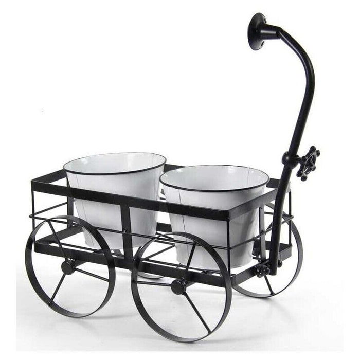 CARRETTO PORTAPIANTE CON 2 VASETTI IN METALLO 40X23X44 CM BIANCO E NERO