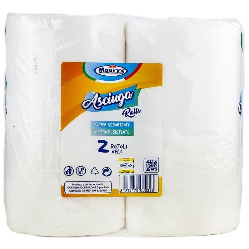 KIT SET 3 PZ MAURY'S CARTA ASCIUGATUTTO CUCINA 2 ROTOLI 2 VELI ASCIUGAROLLS 380G