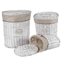 SET 3 CESTE OVALI SWEET HOME PORTA BIANCHERIA IN LEGNO BIANCO