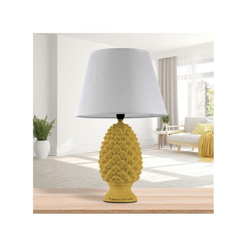 LAMPADA LUMETTO CON DESIGN A PIGNA CON BASE IN COLORE GIALLO 52 CM