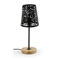 LAMPADA DA TAVOLO CON PARALUME A FOGLIA NERO E BASE TONDA IN LEGNO 14 X 35 CM