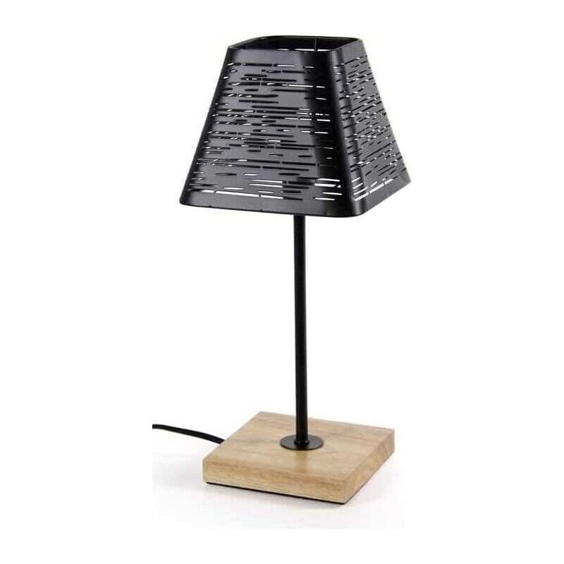 LAMPADA LUMETTO DA TAVOLO CON PARALUME NERO E BASE QUADRATA IN LEGNO 15 X H34 CM