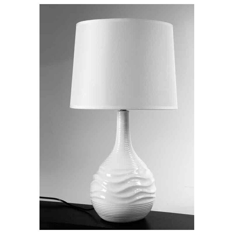 LAMPADA DA TAVOLO IN CERAMICA CON BASE ONDULATA 34X34X H72 CM BIANCA
