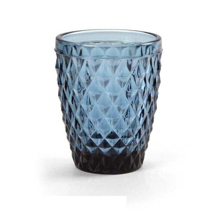 BICCHIERE DIAMANTE REALIZZATO IN VETRO PER ACQUA DA 250 CC COLORE BLU