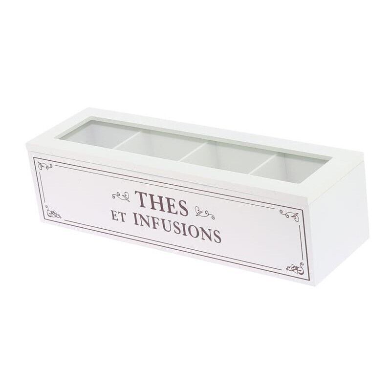 SCATOLA PER TÈ RETTANGOLARE, BIANCO, 4 SCOMPARTI 33X10X9 CM