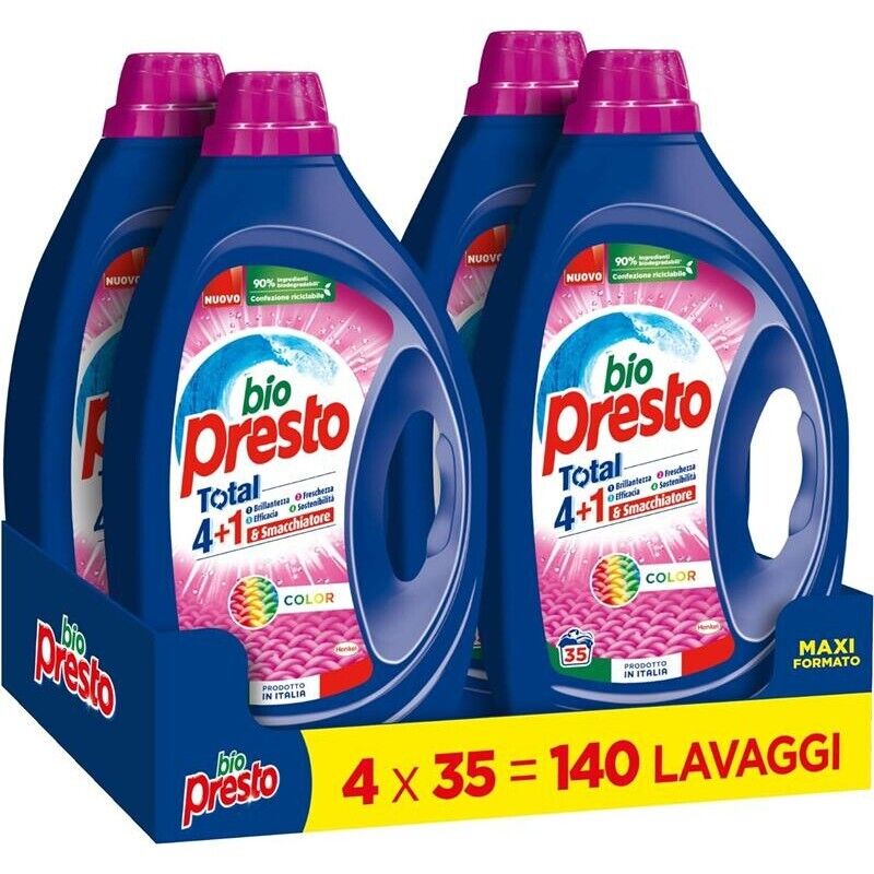 SET 4 PZ BIOPRESTO DETERSIVO PER LAVATRICE DA 35 LAVAGGI CAPI COLORATI