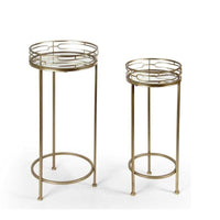 SET DI 2 TAVOLINI A COLONNA TONDI IN METALLO DA 70 E 60 CM COLORE ORO