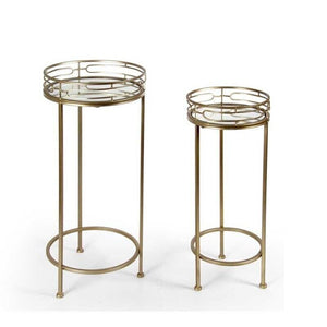 SET DI 2 TAVOLINI A COLONNA TONDI IN METALLO DA 70 E 60 CM COLORE ORO