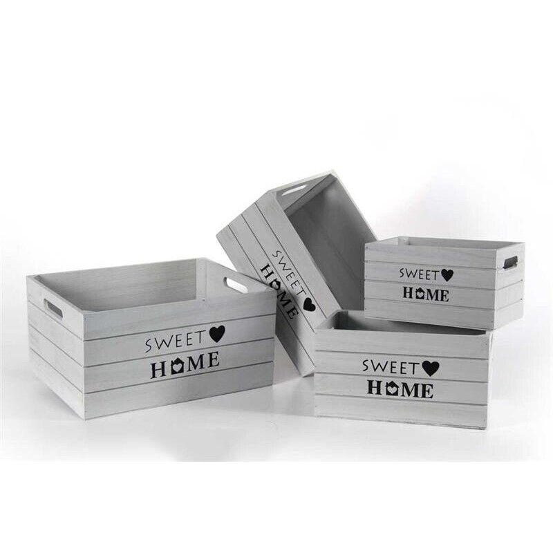 SET 4 CASSETTE DECORATIVE SWEET HOME IN LEGNO GRIGIO STILE SHABBY