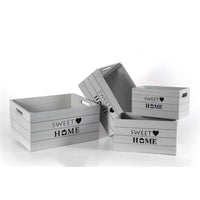 SET 4 CASSETTE DECORATIVE SWEET HOME IN LEGNO GRIGIO STILE SHABBY