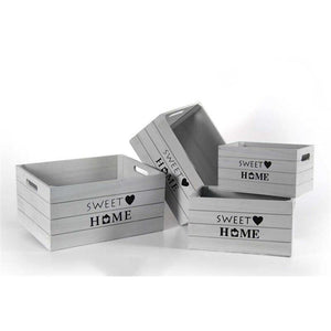 SET 4 CASSETTE DECORATIVE SWEET HOME IN LEGNO GRIGIO STILE SHABBY