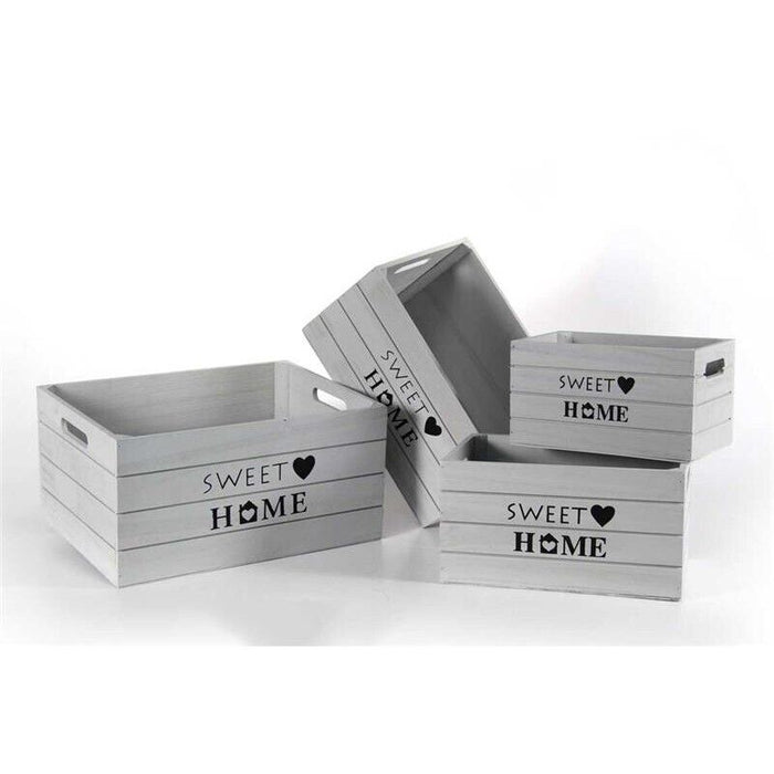 SET 4 CASSETTE DECORATIVE SWEET HOME IN LEGNO GRIGIO STILE SHABBY