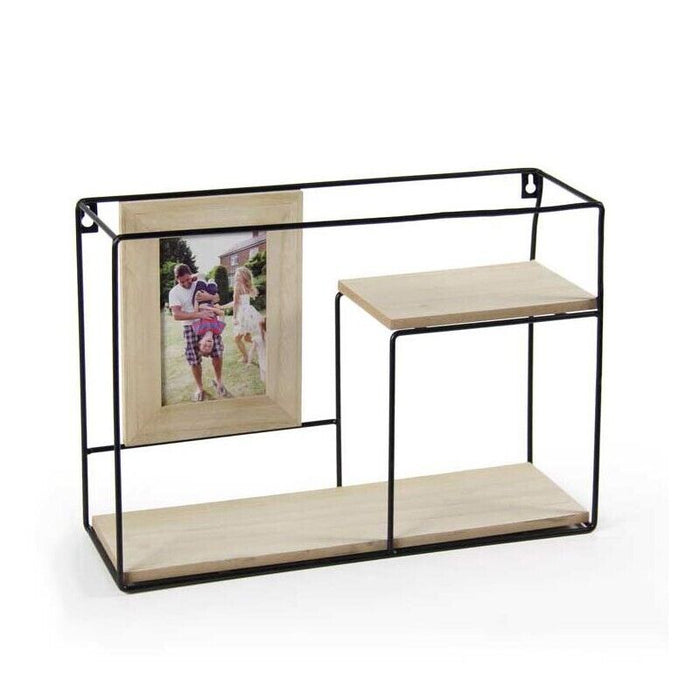MENSOLA DA PARETE CON 2 RIPIANI E PORTAFOTO 41X13X28 CM LEGNO E METALLO