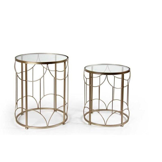 SET DI 2 TAVOLINI IN METALLO CON VETRO TONDI DA 49 E 40 CM IN COLORE ORO