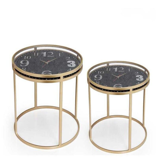 SET 2 TAVOLINI CON DESIGN OROLOGIO 52X 50 CM E 47X50CM COLORE ORO