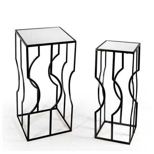SET DI 2 TAVOLINI IN METALLO NERO DA 70 E 65 DAL DESIGN MODERNO