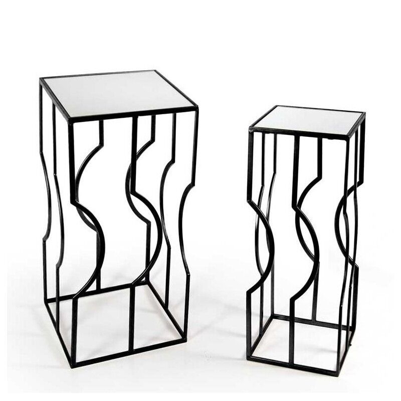 SET DI 2 TAVOLINI IN METALLO NERO DA 70 E 65 DAL DESIGN MODERNO