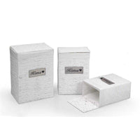 SET DI 3 CESTE PORTABIANCHERIA  VIMINI E TESSUTO BIANCO  54/49/44CM DESIGN HOME