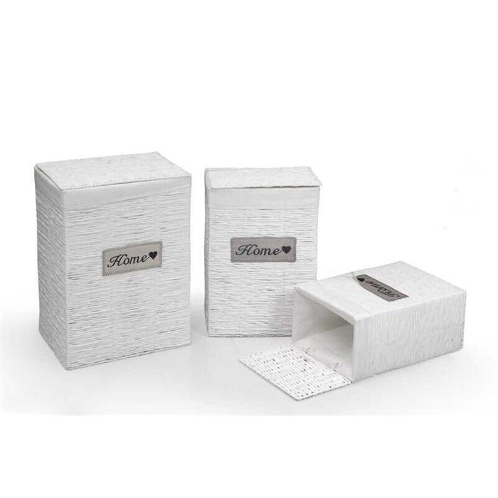 SET DI 3 CESTE PORTABIANCHERIA  VIMINI E TESSUTO BIANCO  54/49/44CM DESIGN HOME