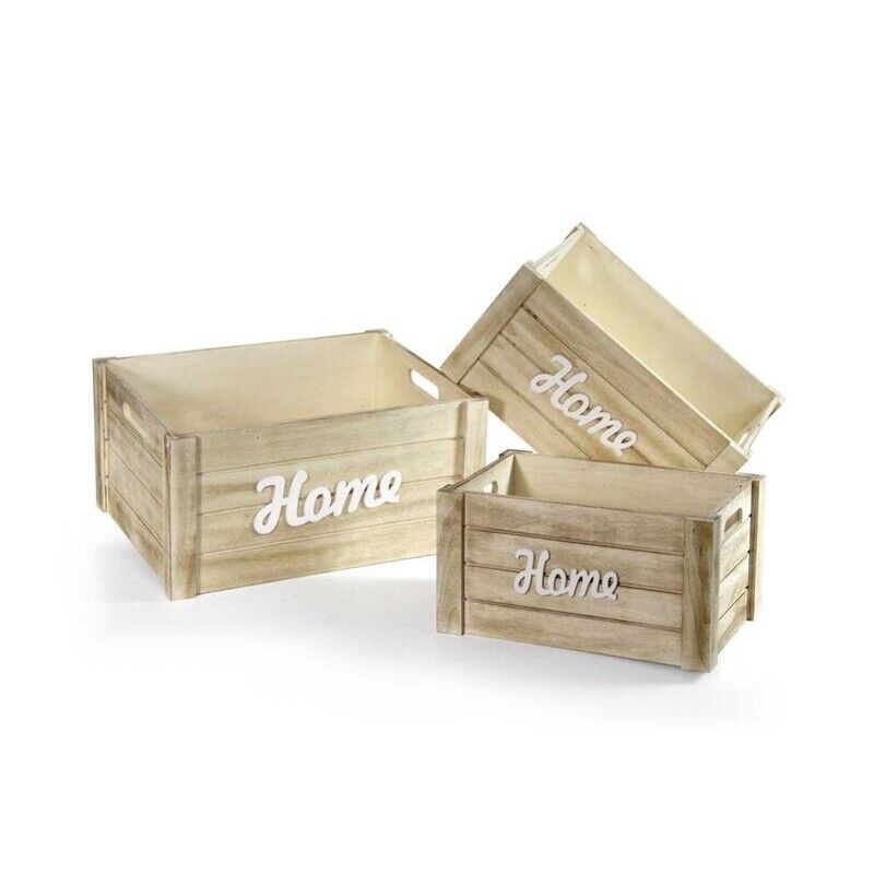 SET 3 CASSETTE DECORATIVE DESIGN HOME 3 DIMENSIONI  IN LEGNO NATURALE