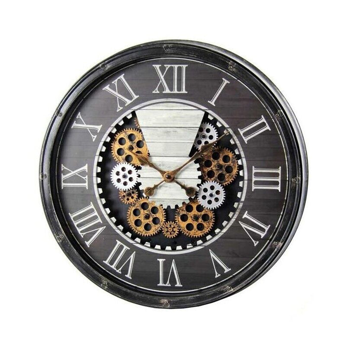 OROLOGIO DA PARETE TONDO CON CORNICE NERA E INGRANAGGI 50,8X50,8X8 CM