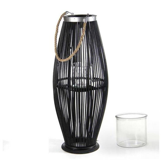 LANTERNA IN VIMINI DECORATIVA 32X32X82CM IN COLORE NERO