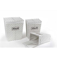 TRIS CESTE PORTABIANCHERIA IN VIMINI E TESSUTO HOME COLORE BIANCO