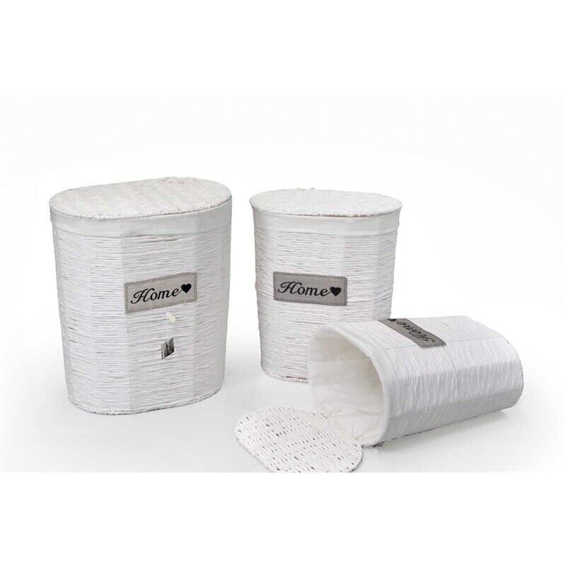 SET 3 CESTE OVALI PORTABIANCHERIA HOME 54/49/44 IN COLORE BIANCO