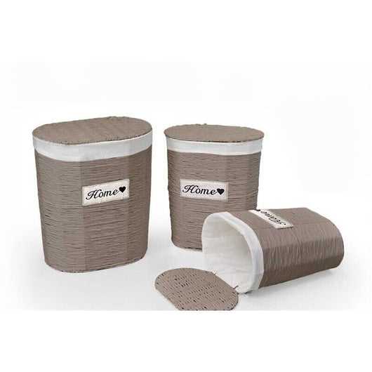 SET 3 CESTE OVALI PORTABIANCHERIA HOME 54/49/44 IN COLORE TORTORA E BIANCO