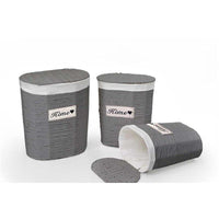 SET 3 CESTE OVALI PORTABIANCHERIA HOME 54/49/44 IN COLORE GRIGIO E BIANCO