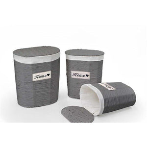 SET 3 CESTE OVALI PORTABIANCHERIA HOME 54/49/44 IN COLORE GRIGIO E BIANCO