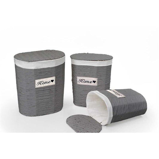 SET 3 CESTE OVALI PORTABIANCHERIA HOME 54/49/44 IN COLORE GRIGIO E BIANCO