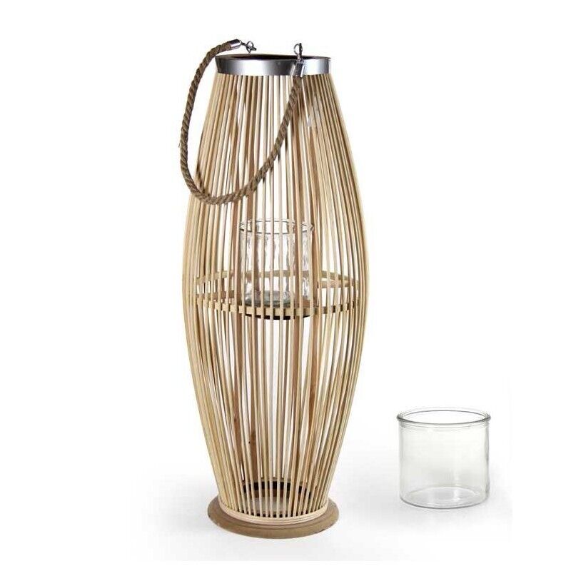 LANTERNA IN VIMINI CON MANICO 32X32X82CM IN COLORE LEGNO NATURALE